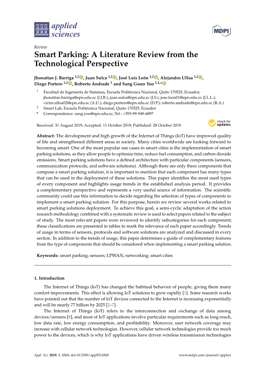 Smart Parking: a Literature Review from the Technological Perspective