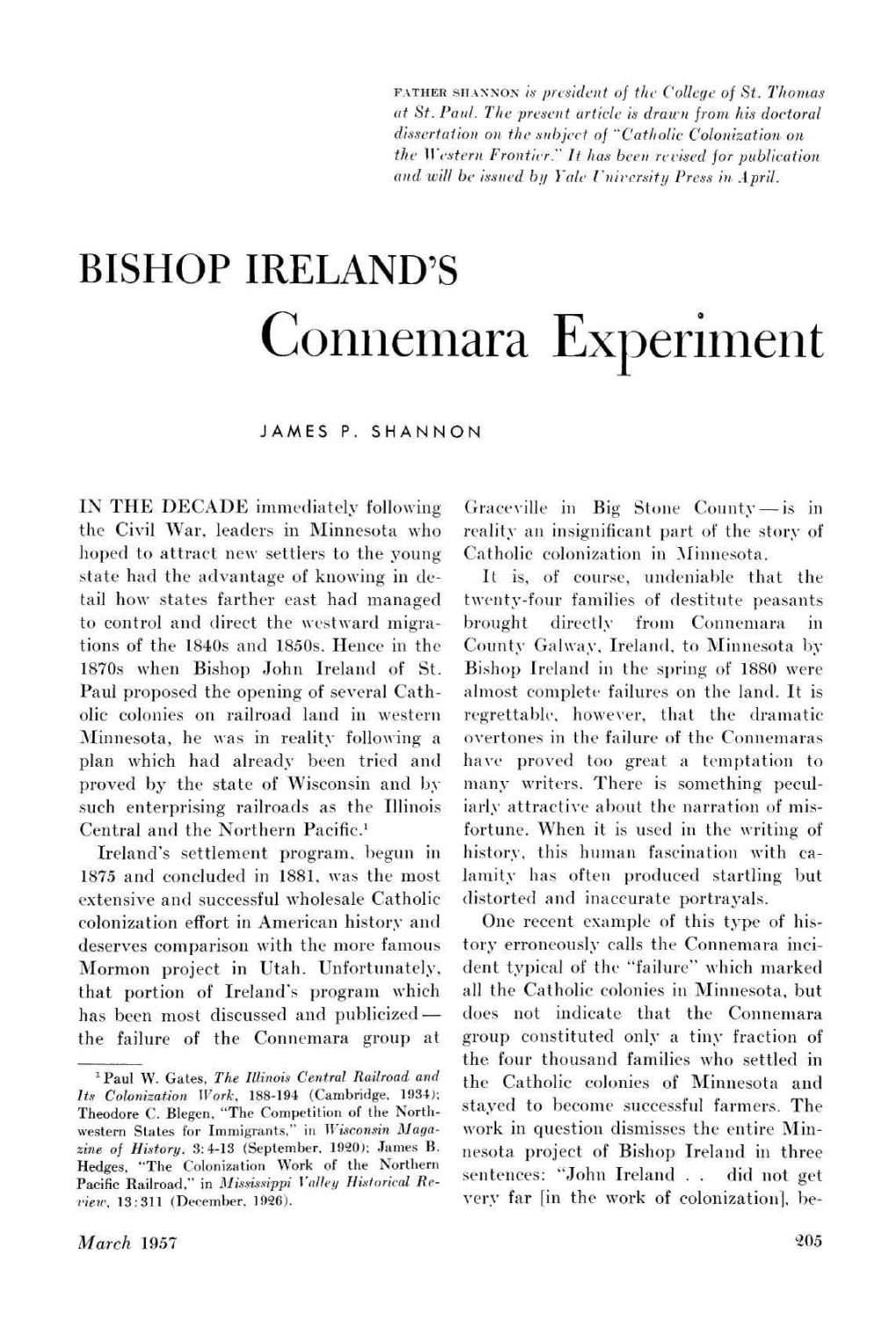 Bishop Ireland's Connemara Experiment