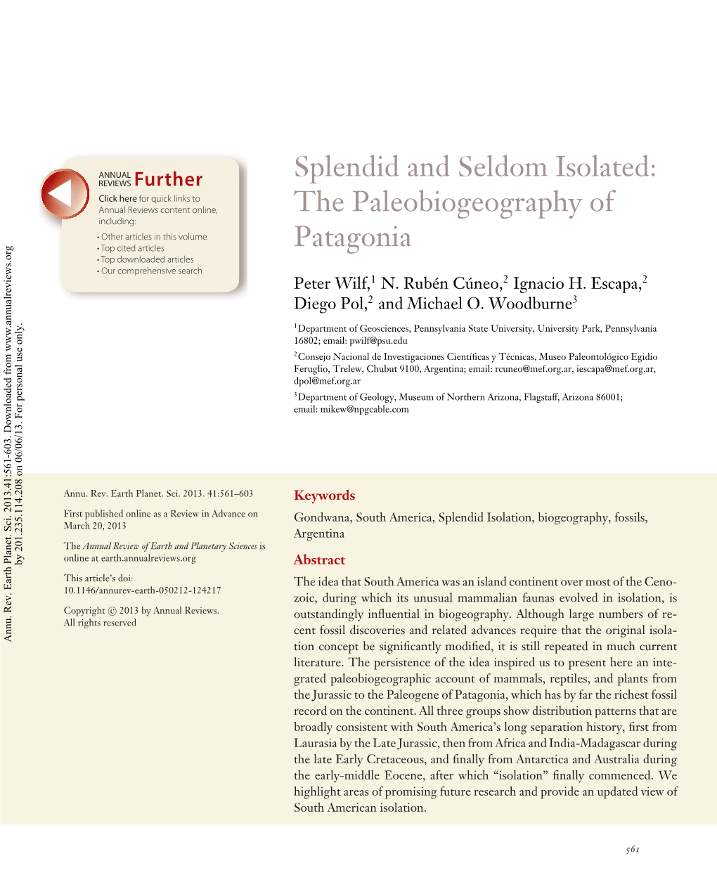 Splendid and Seldom Isolated: the Paleobiogeography of Patagonia