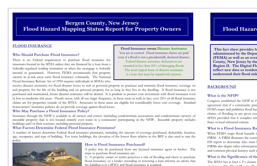 Bergen County, New Jersey Flood Hazard Mapping Status Report for Property Owners Flood Hazard Mapping Status Report for Property Owners