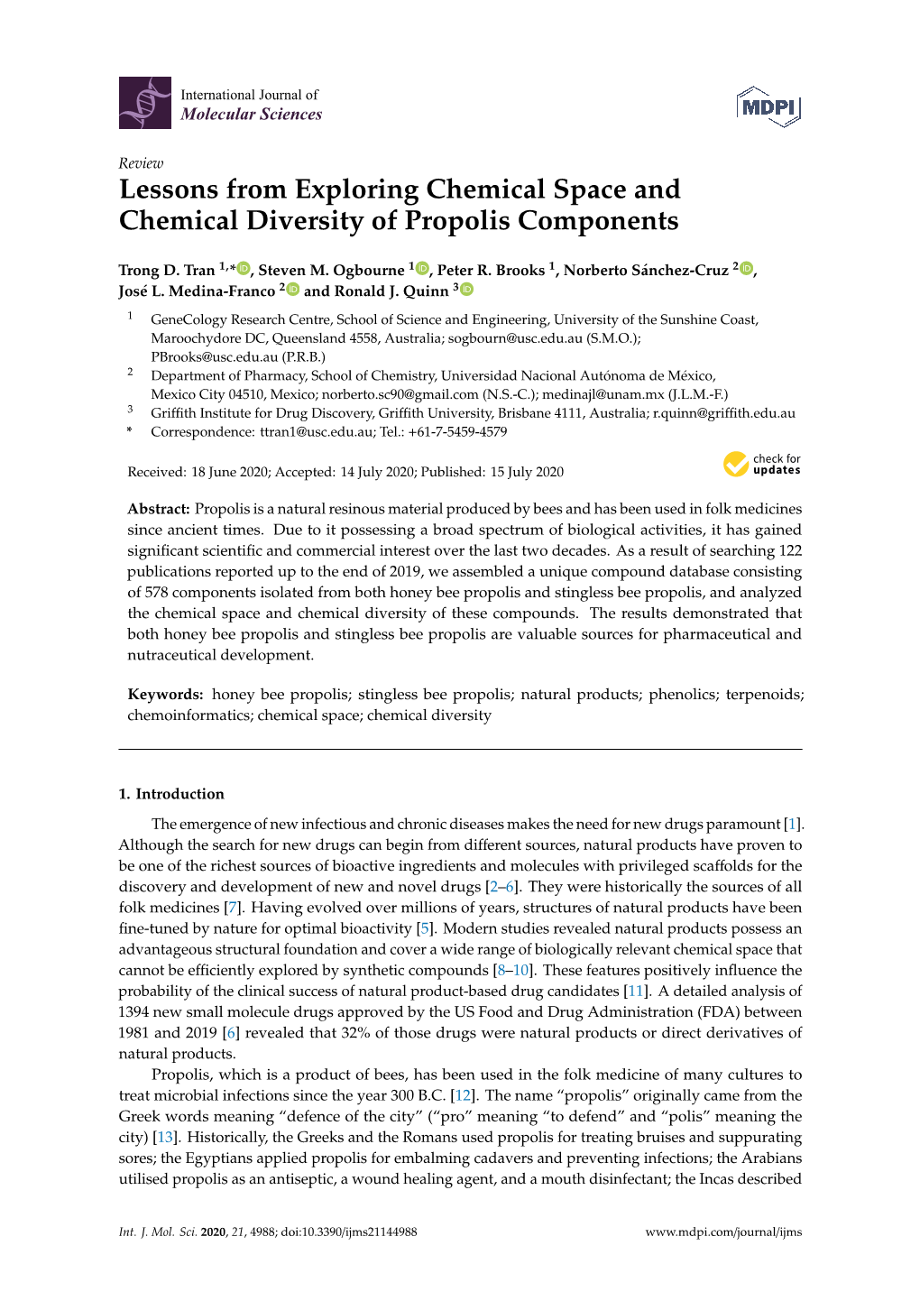 Lessons from Exploring Chemical Space and Chemical Diversity of Propolis Components