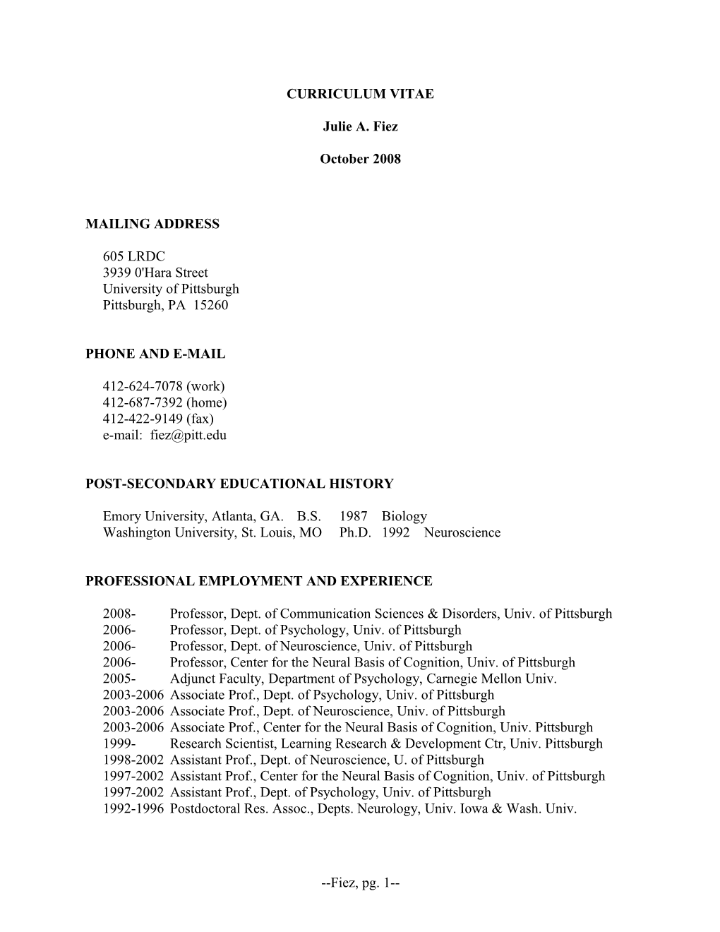 Curriculum Vitae s274