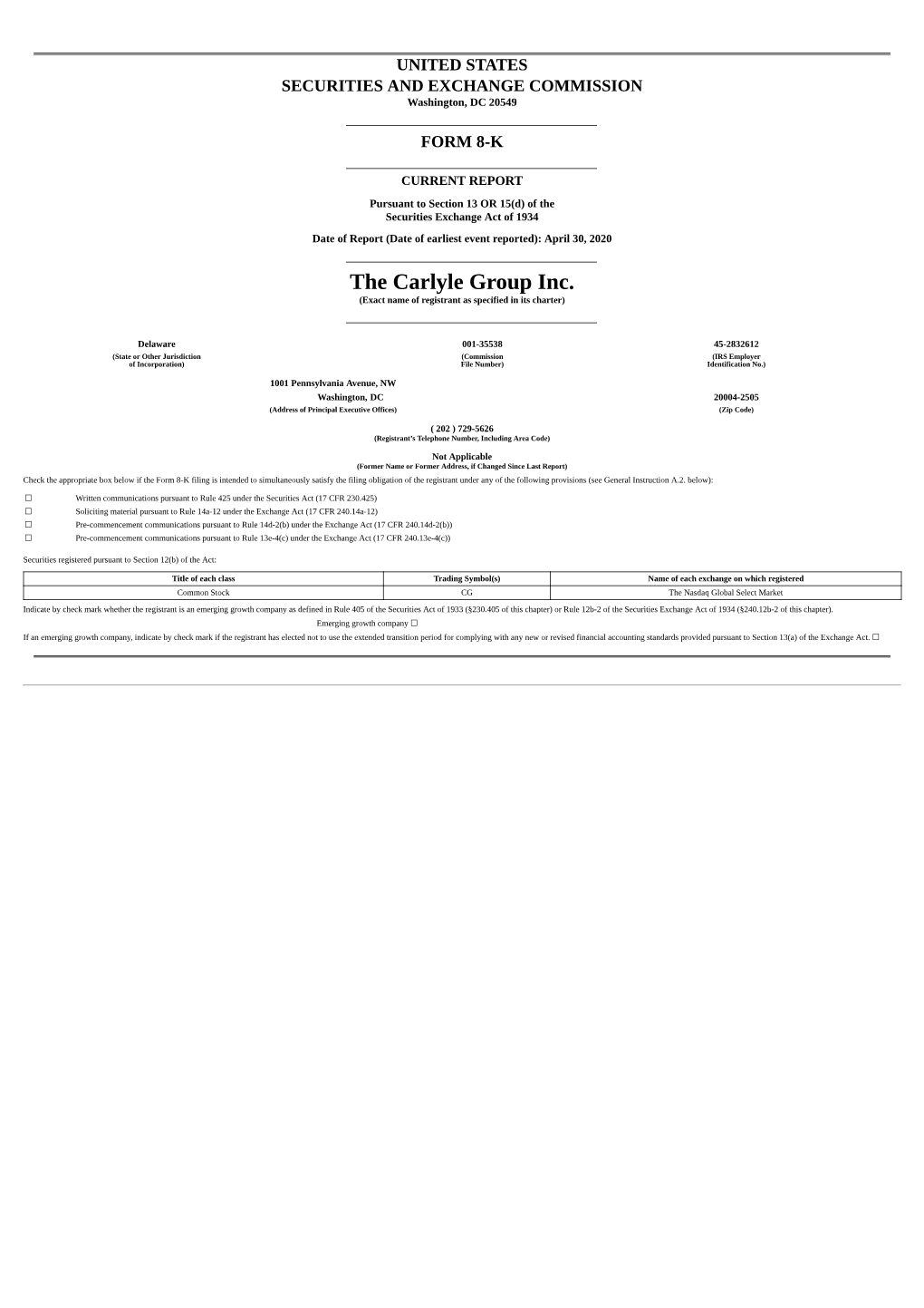 The Carlyle Group Inc. (Exact Name of Registrant As Specified in Its Charter)