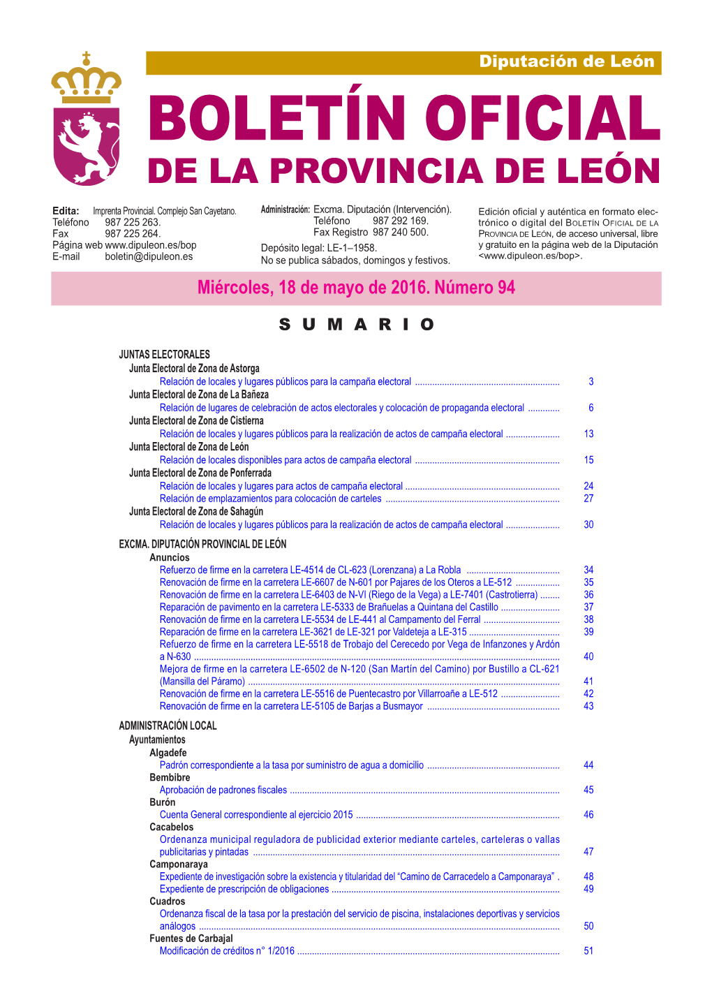 BOLETÍN OFICIAL DE LA PROVINCIA DE LEÓN Edita: Imprenta Provincial