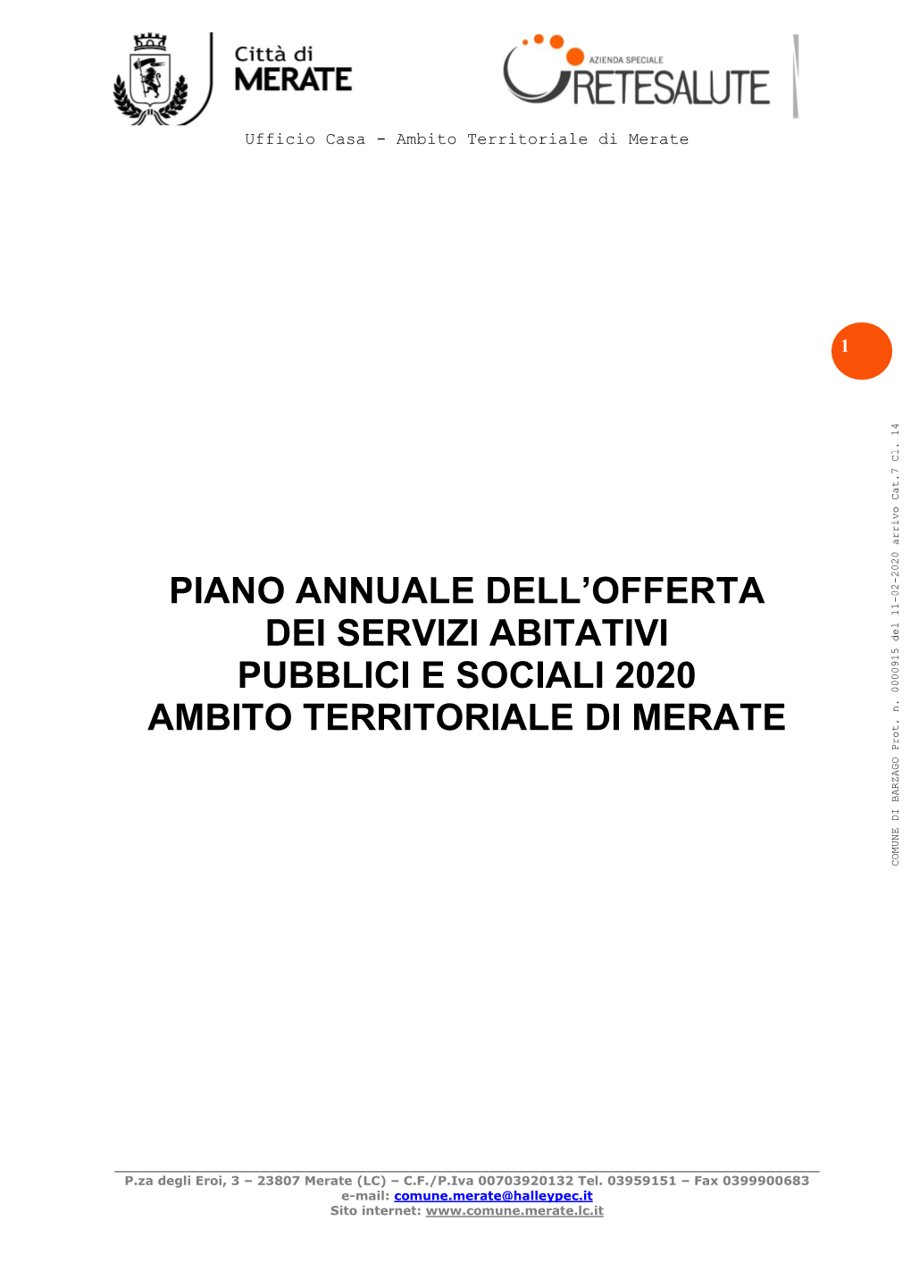 Piano Annuale Dell'offerta Dei Servizi Abitativi Pubblici E Sociali 2020 Ambito Territoriale Di Merate