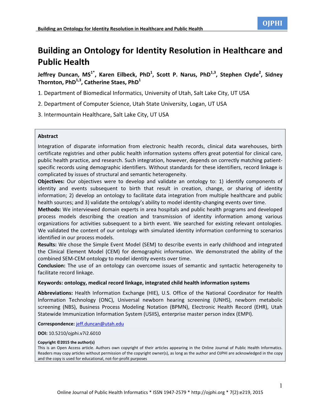 Building an Ontology for Identity Resolution in Healthcare and Public Health