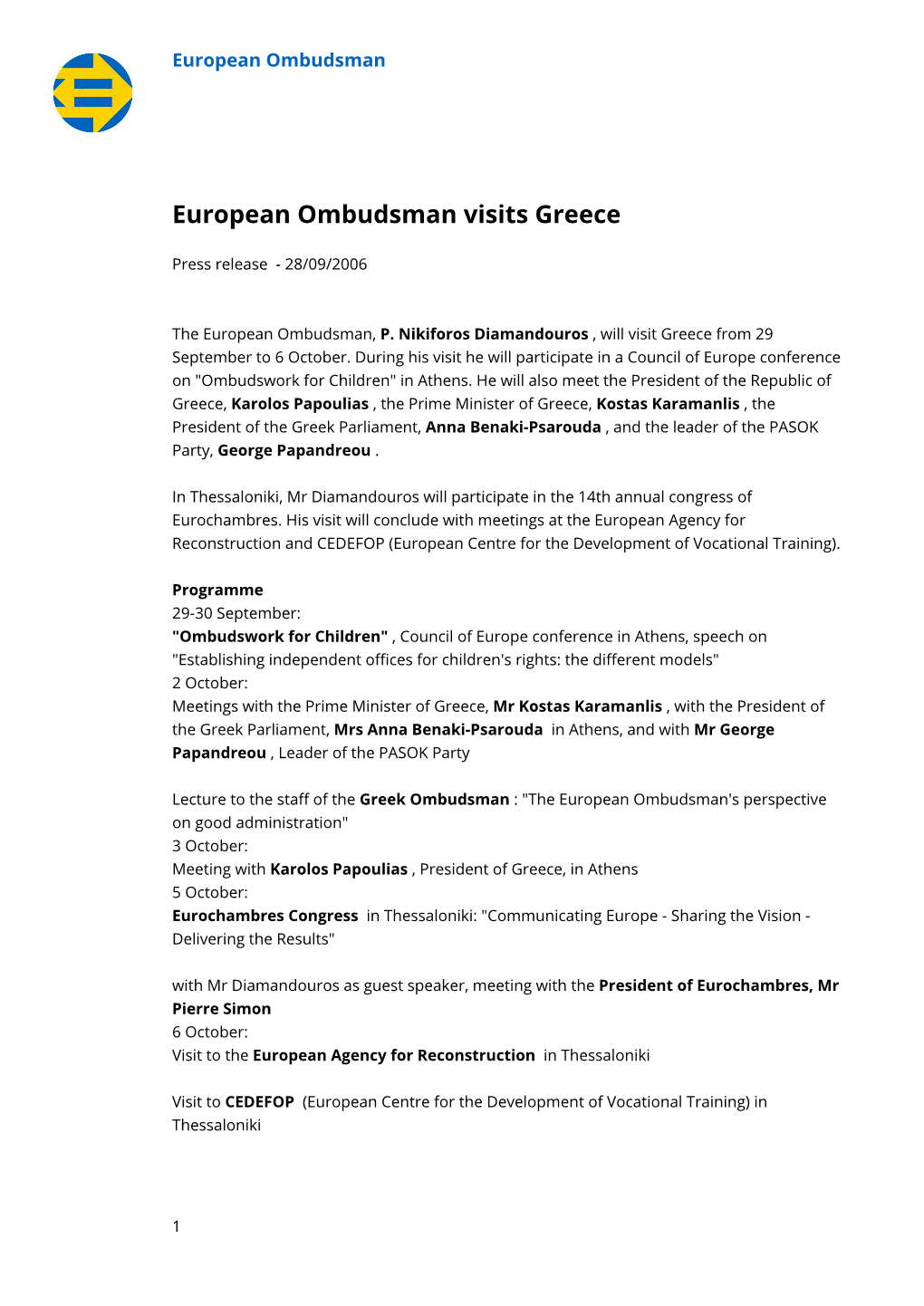 European Ombudsman Visits Greece