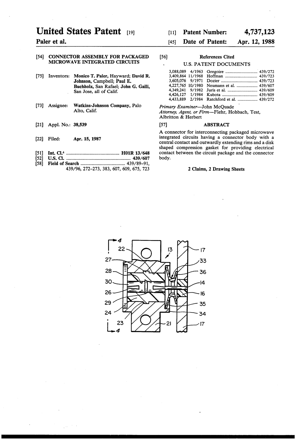 Unlted States Patent [19] [11] Patent Number: 4,737,123 Paler Et A1