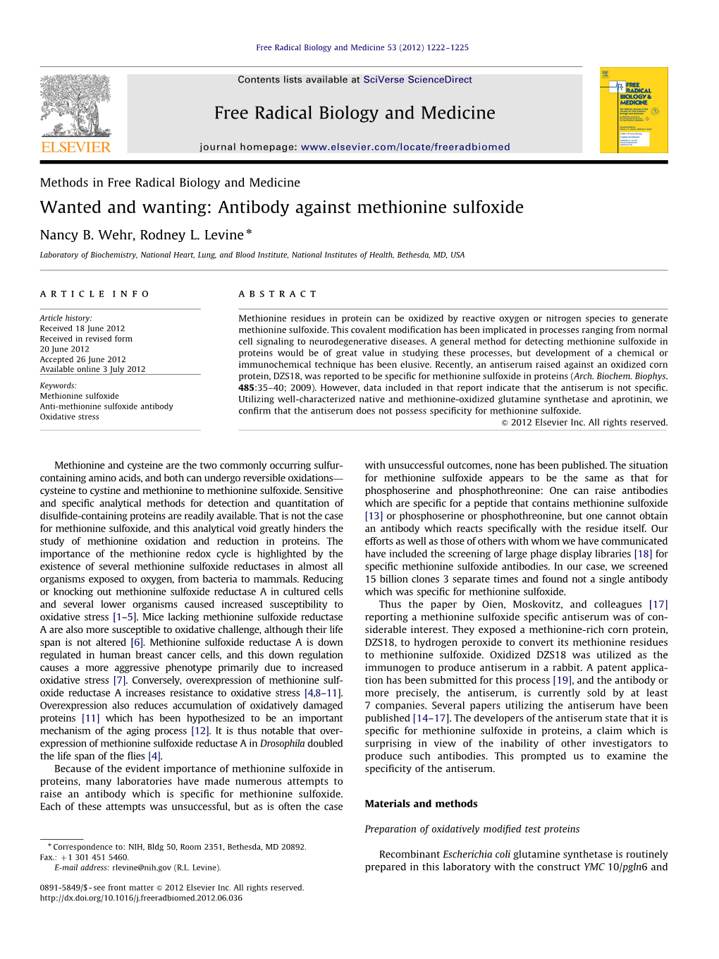 Antibody Against Methionine Sulfoxide
