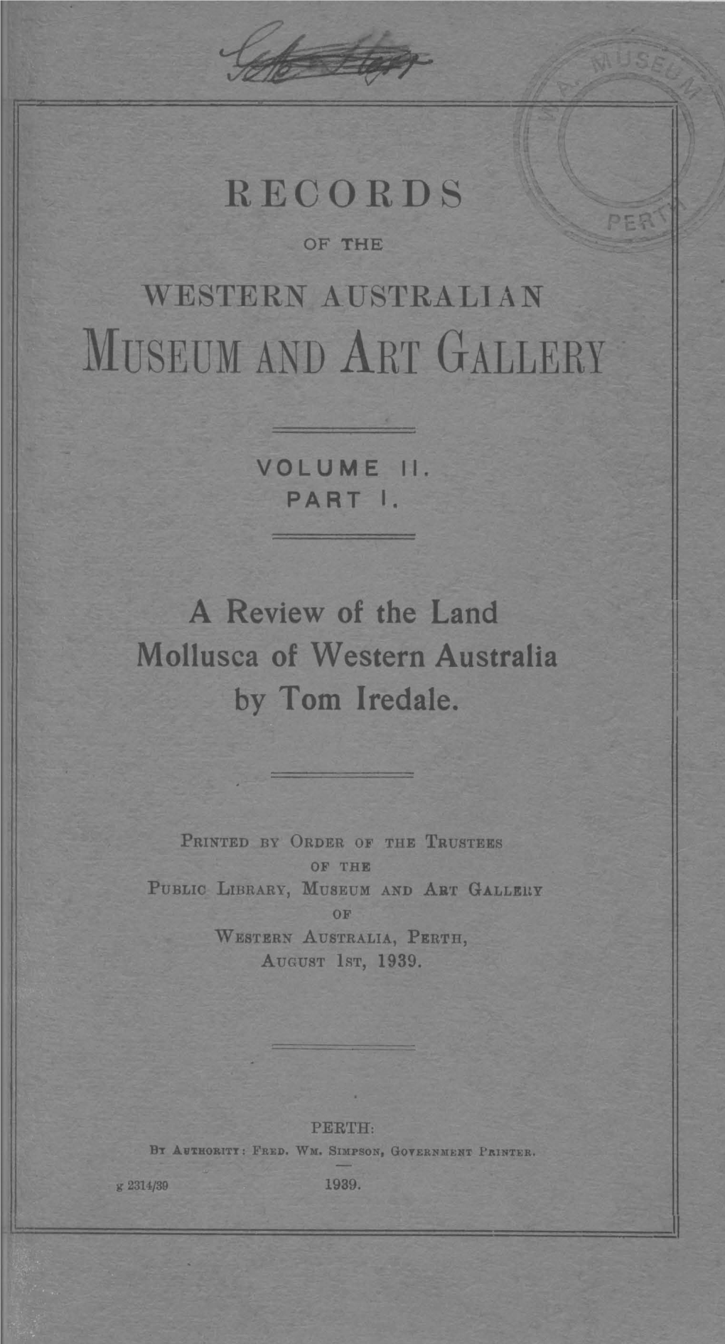 A Review of the Land Mollusca of Western Australia