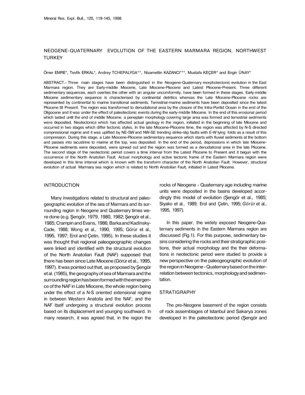 Neogene-Quaternary Evolution of the Eastern Marmara Region, Northwest Turkey