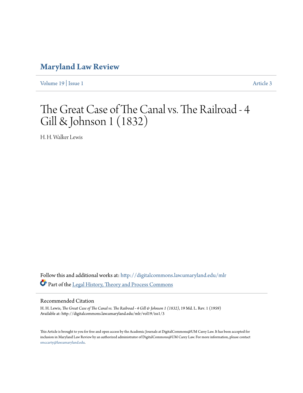 The Great Case of the Canal Vs. the Railroad - 4 Gill & Johnson 1 (1832), 19 Md