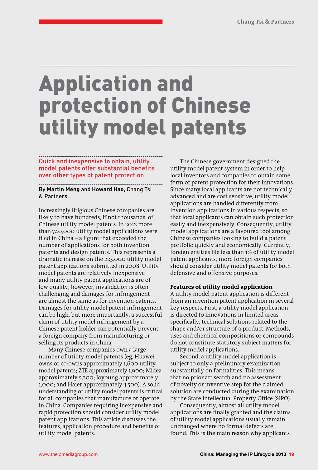Application and Protection of Chinese Utility Model Patents