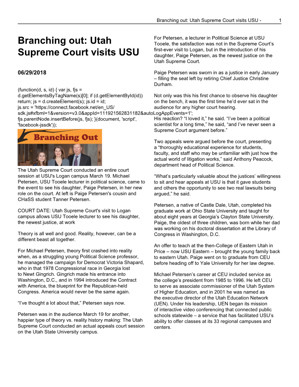 Branching Out: Utah Supreme Court Visits USU - 1