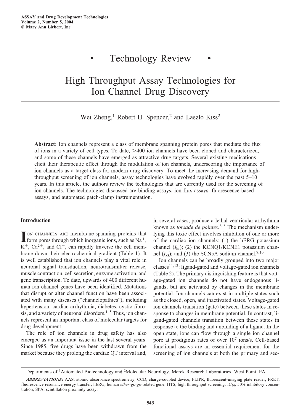 Technology Review High Throughput Assay Technologies for Ion