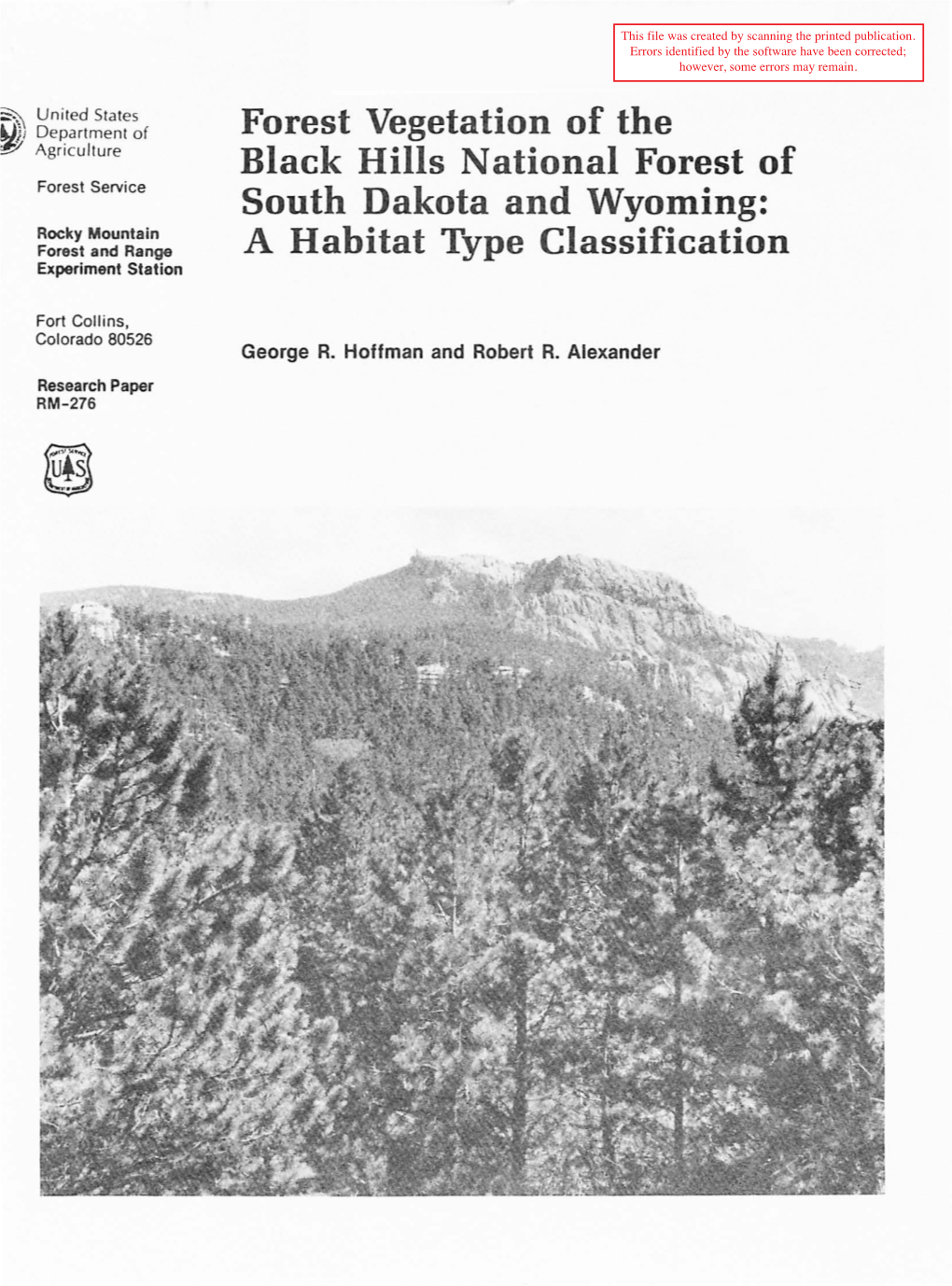 Forest Vegetation of the Black Hills National Forest of South Dakota and Wyoming: a Habitat Type Classification