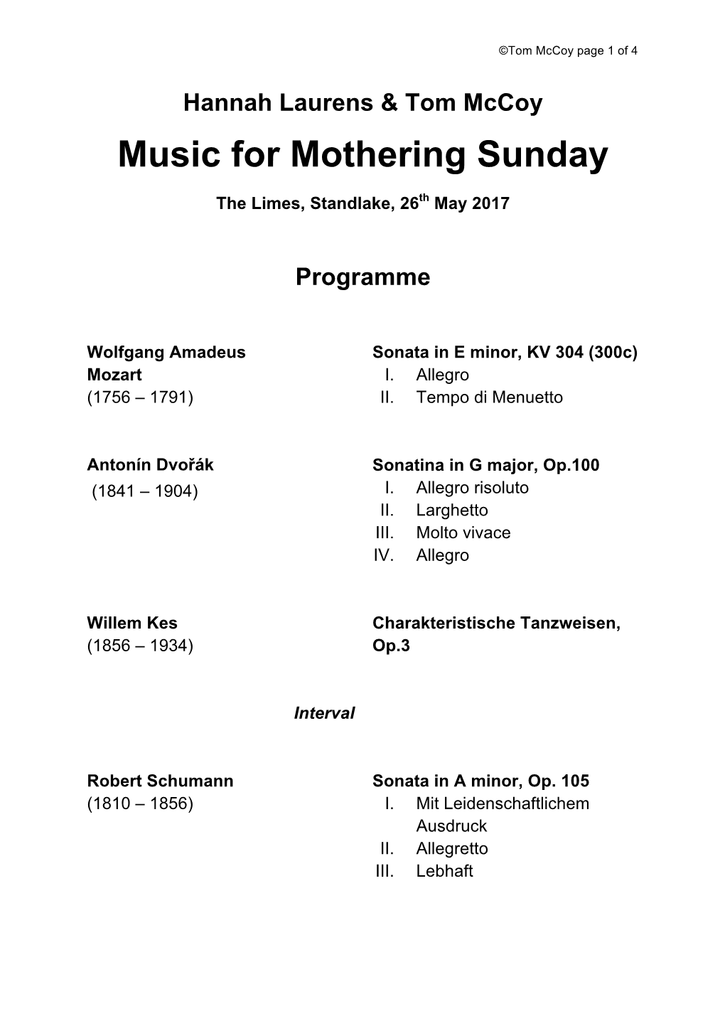 Music for Mothering Sunday