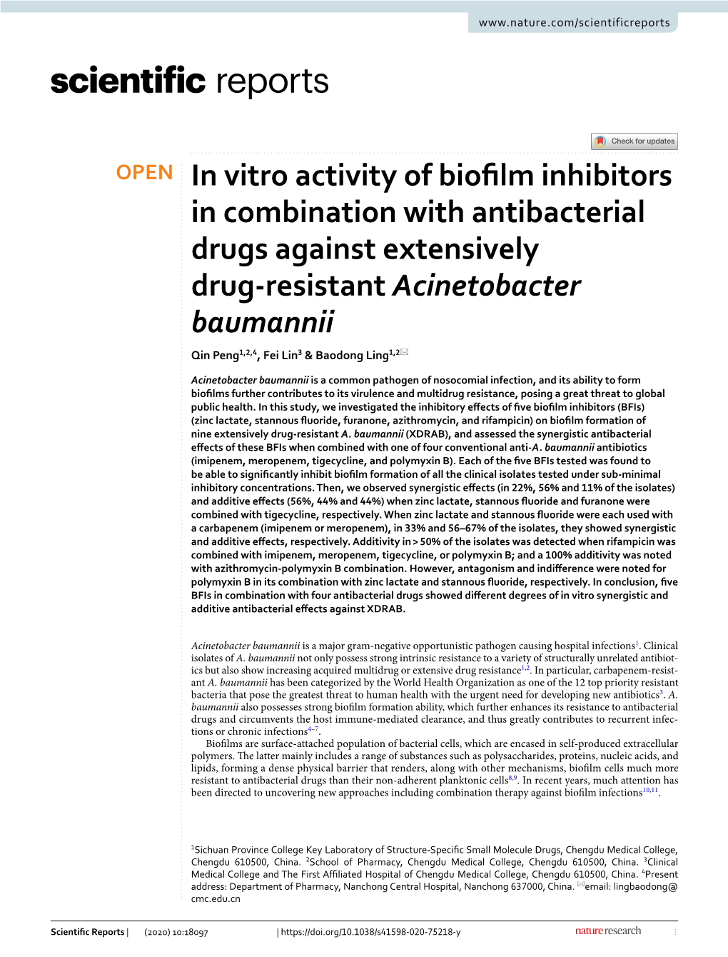 In Vitro Activity of Biofilm Inhibitors in Combination with Antibacterial Drugs Against Extensively Drug-Resistant Acinetobacter