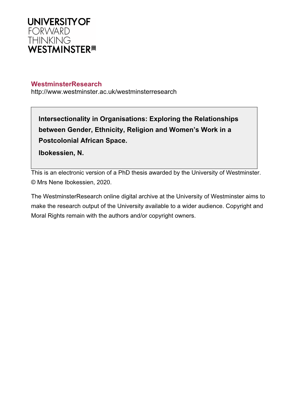 Westminsterresearch Intersectionality in Organisations: Exploring The