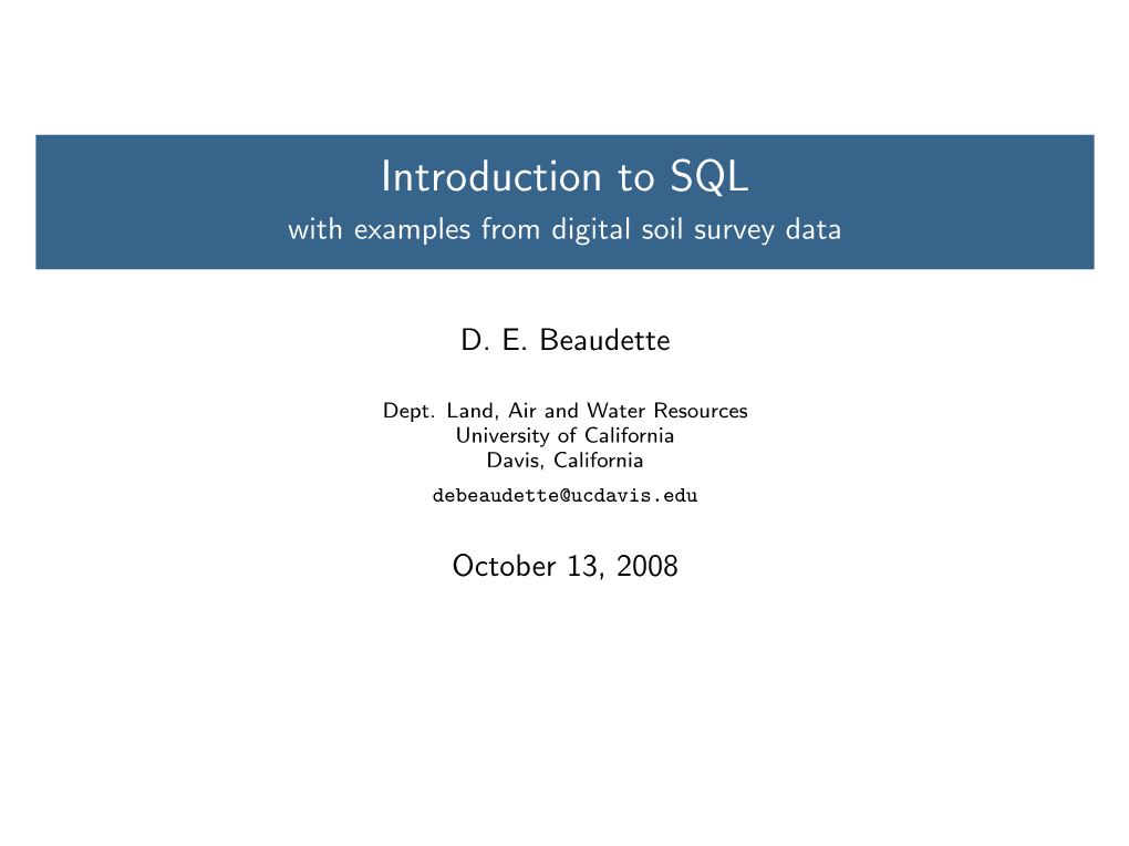 Introduction to SQL with Examples from Digital Soil Survey Data