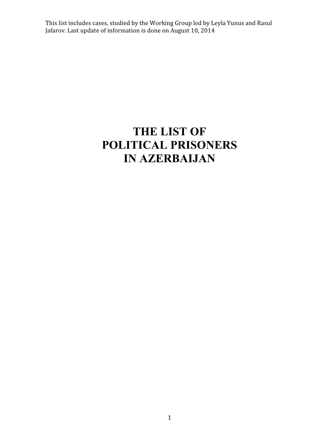 The List of Political Prisoners in Azerbaijan