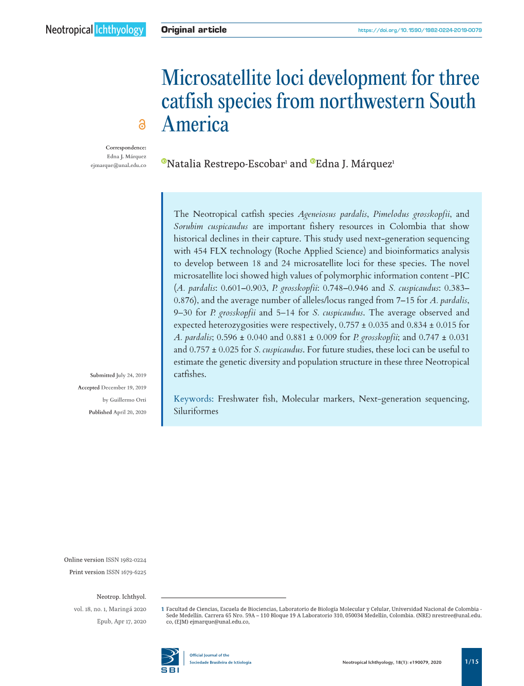 Microsatellite Loci Development for Three Catfish Species from Northwestern South America