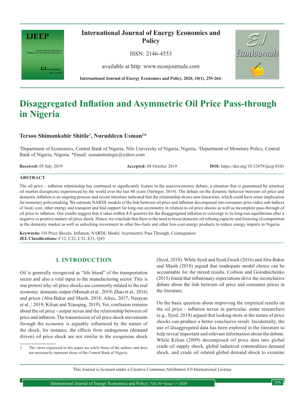 Disaggregated Inflation and Asymmetric Oil Price Pass-Through in Nigeria