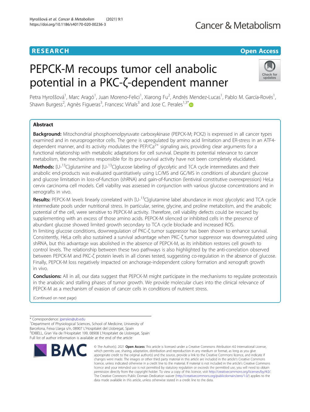 PEPCK-M Recoups Tumor Cell Anabolic Potential in a PKC-Ζ-Dependent
