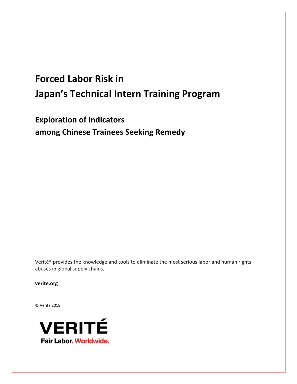 Forced Labor Risk in Japan's Technical Intern Training Program