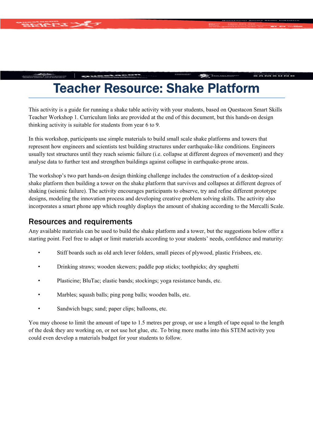 Teacher Resource: Shake Platform