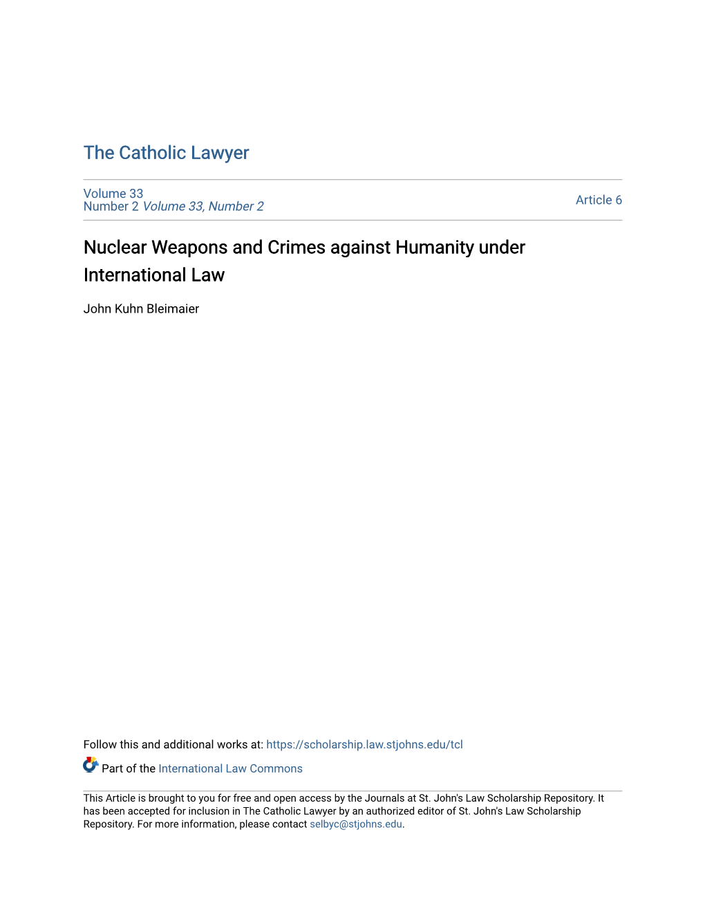 Nuclear Weapons and Crimes Against Humanity Under International Law