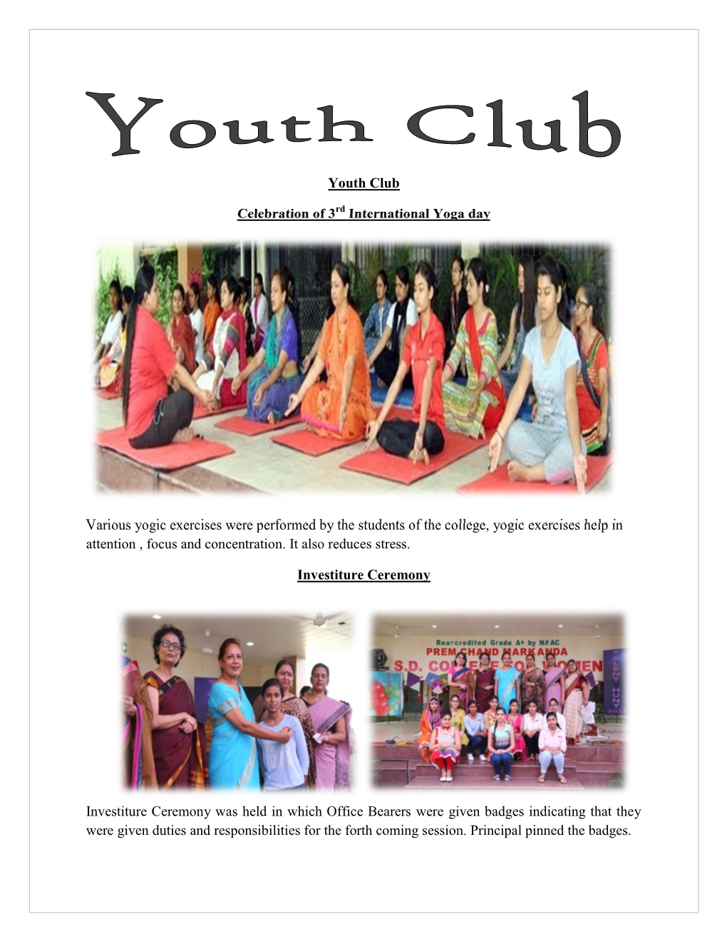 Youth Club Celebration of 3Rd International Yoga Day Various