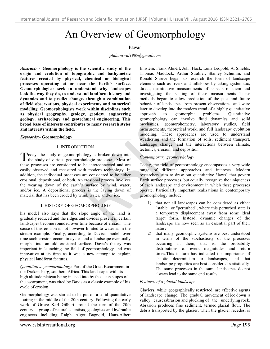 An Overview of Geomorphology