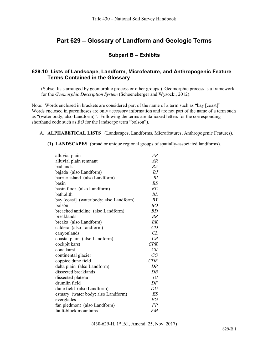 Part 629 – Glossary of Landform and Geologic Terms