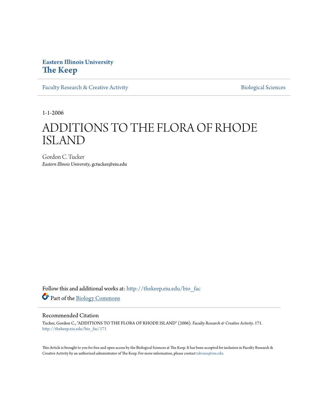 ADDITIONS to the FLORA of RHODE ISLAND Gordon C
