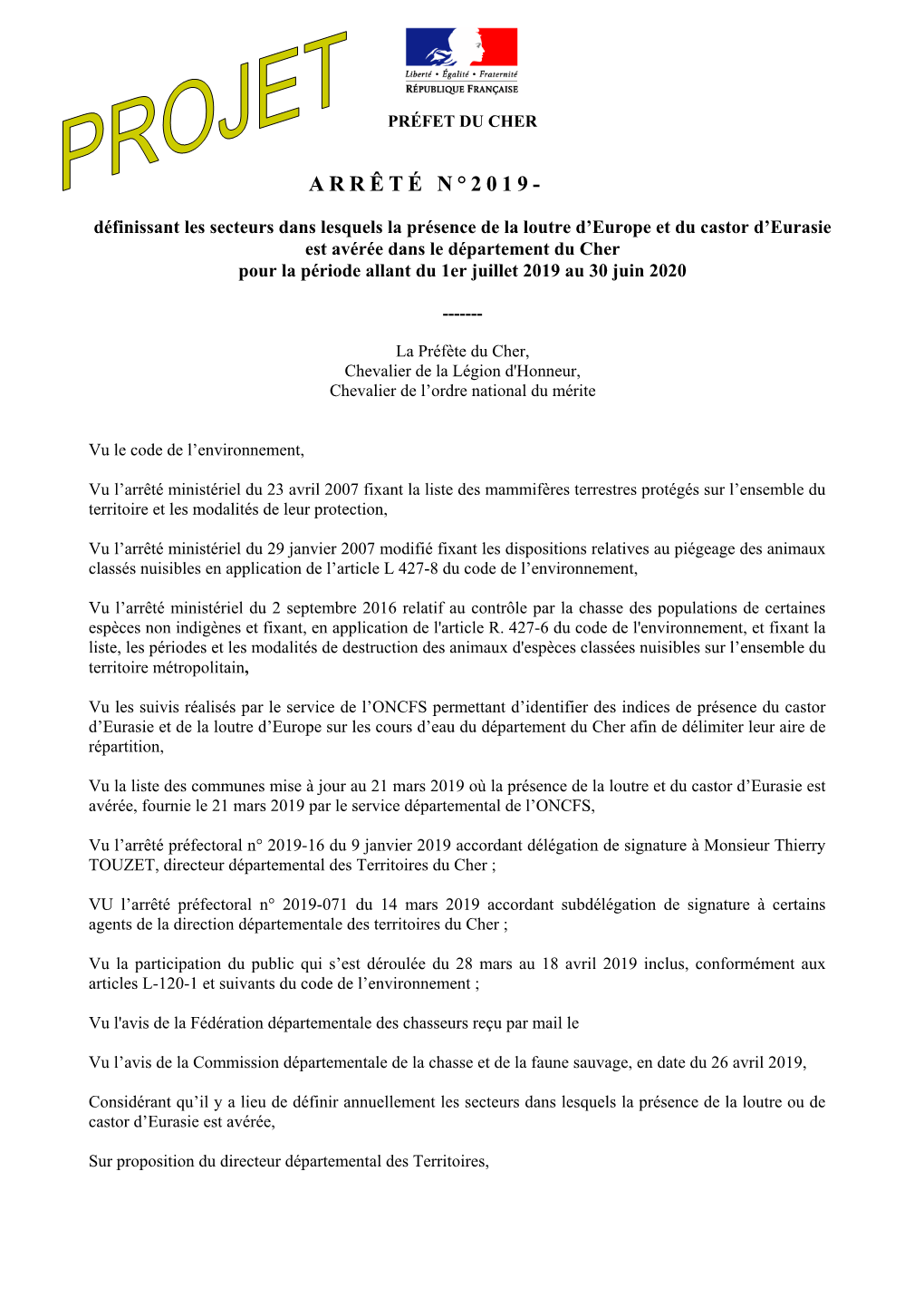 Arrêté Loutre Et Castor 2019-2020