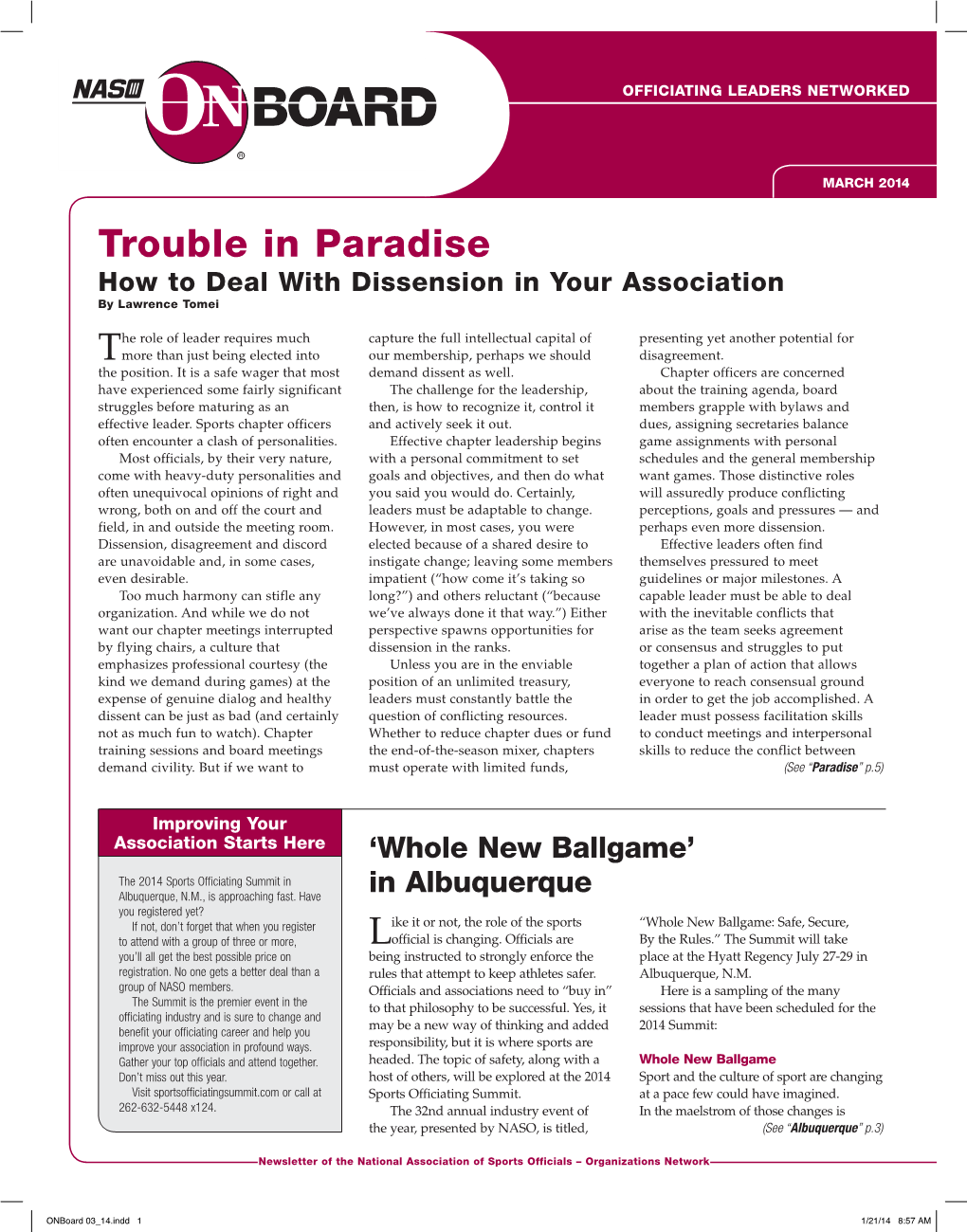 Trouble in Paradise How to Deal with Dissension in Your Association by Lawrence Tomei
