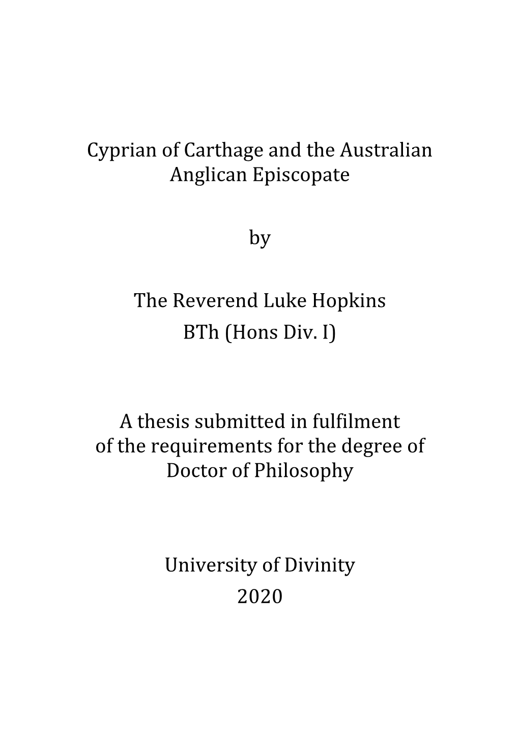 Cyprian of Carthage and the Australian Anglican Episcopate By