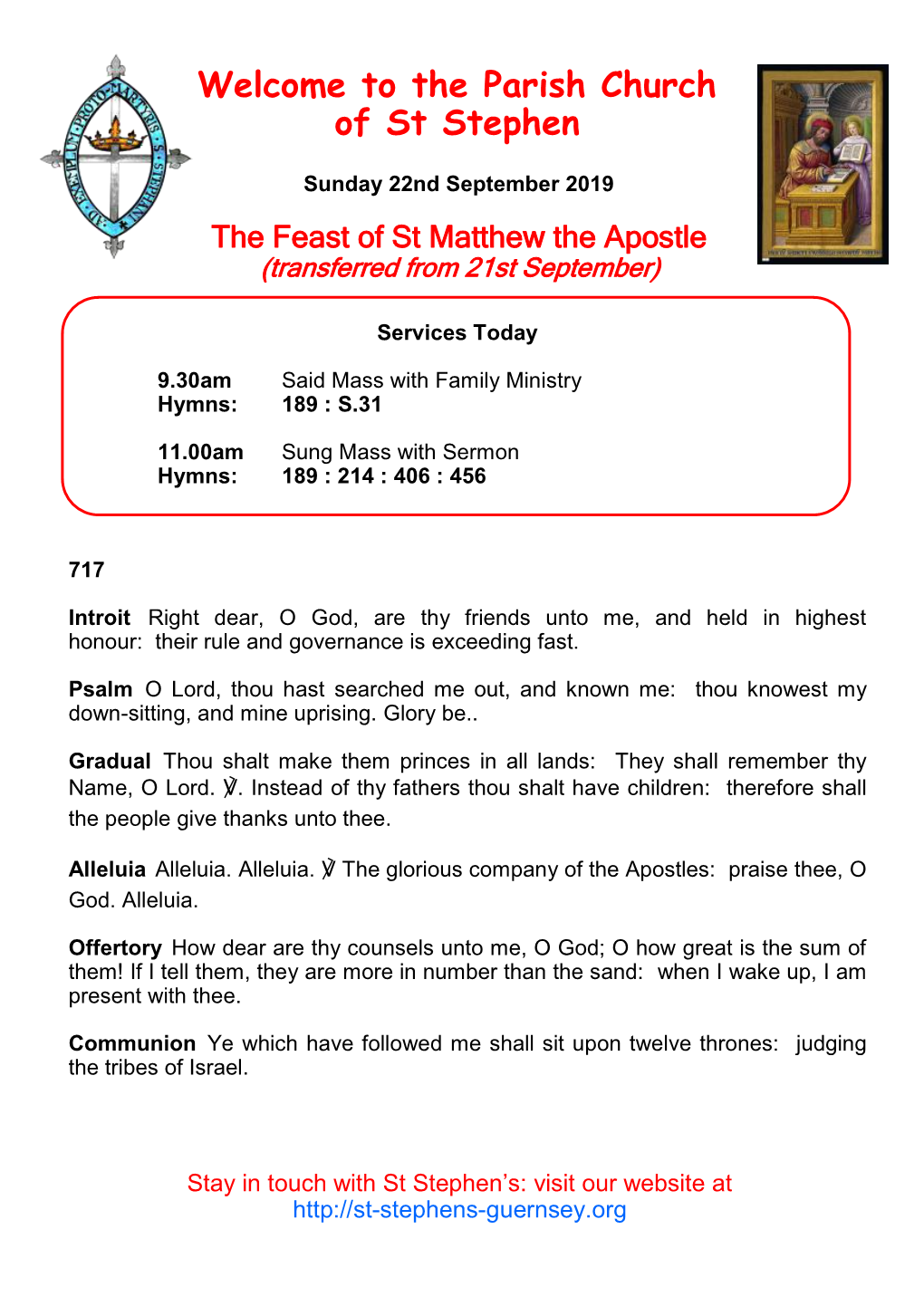 The Feast of St Matthew the Apostle (Transferred from 21St September)