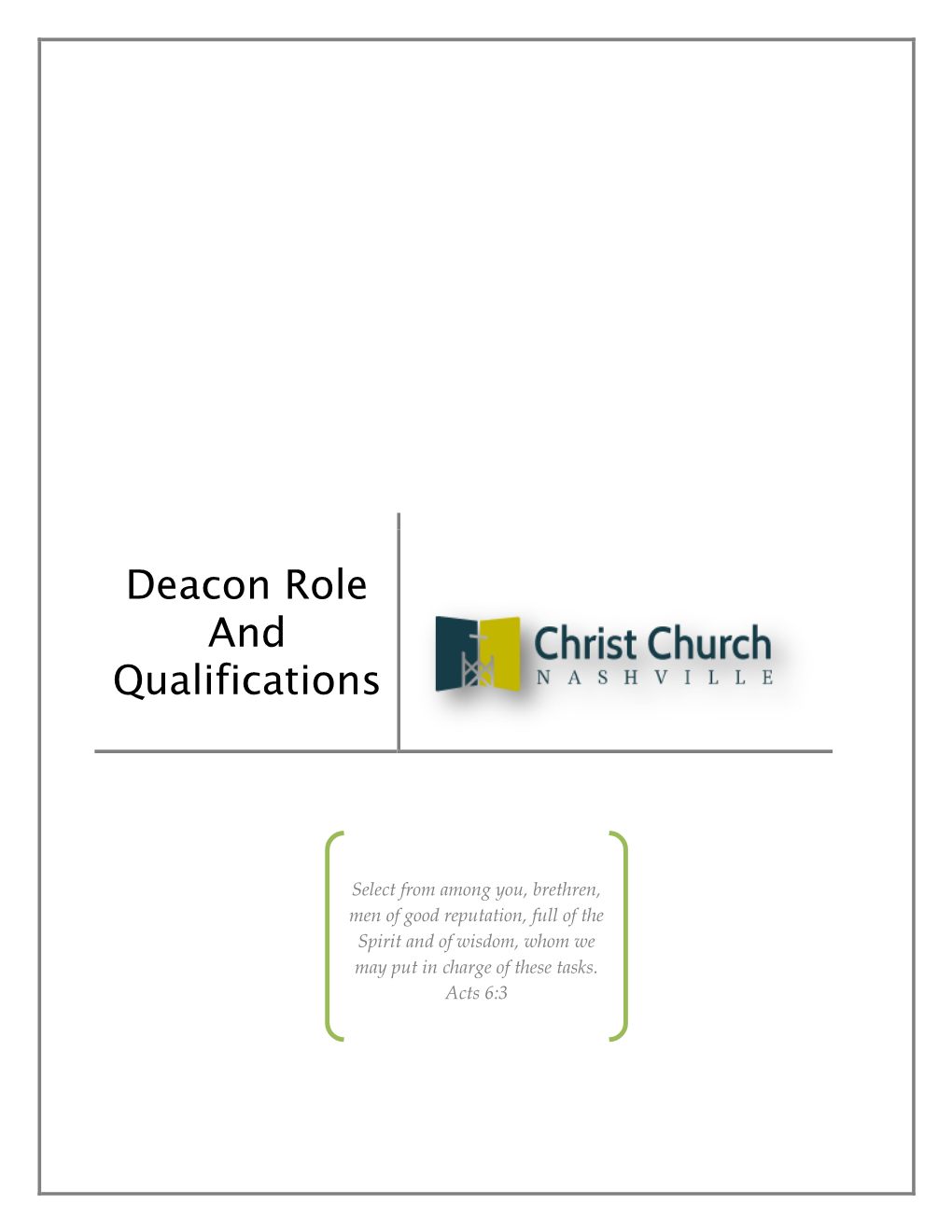 Deacon Role and Qualifications