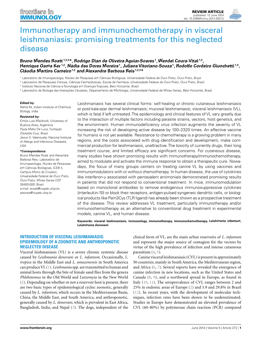 Immunotherapy and Immunochemotherapy in Visceral Leishmaniasis: Promising Treatments for This Neglected Disease