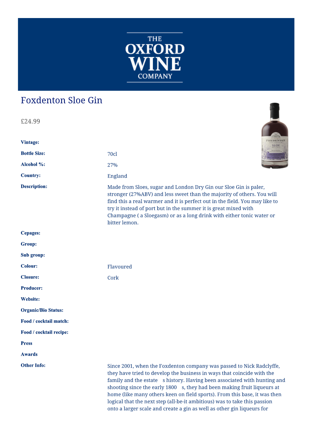 Foxdenton Sloe Gin