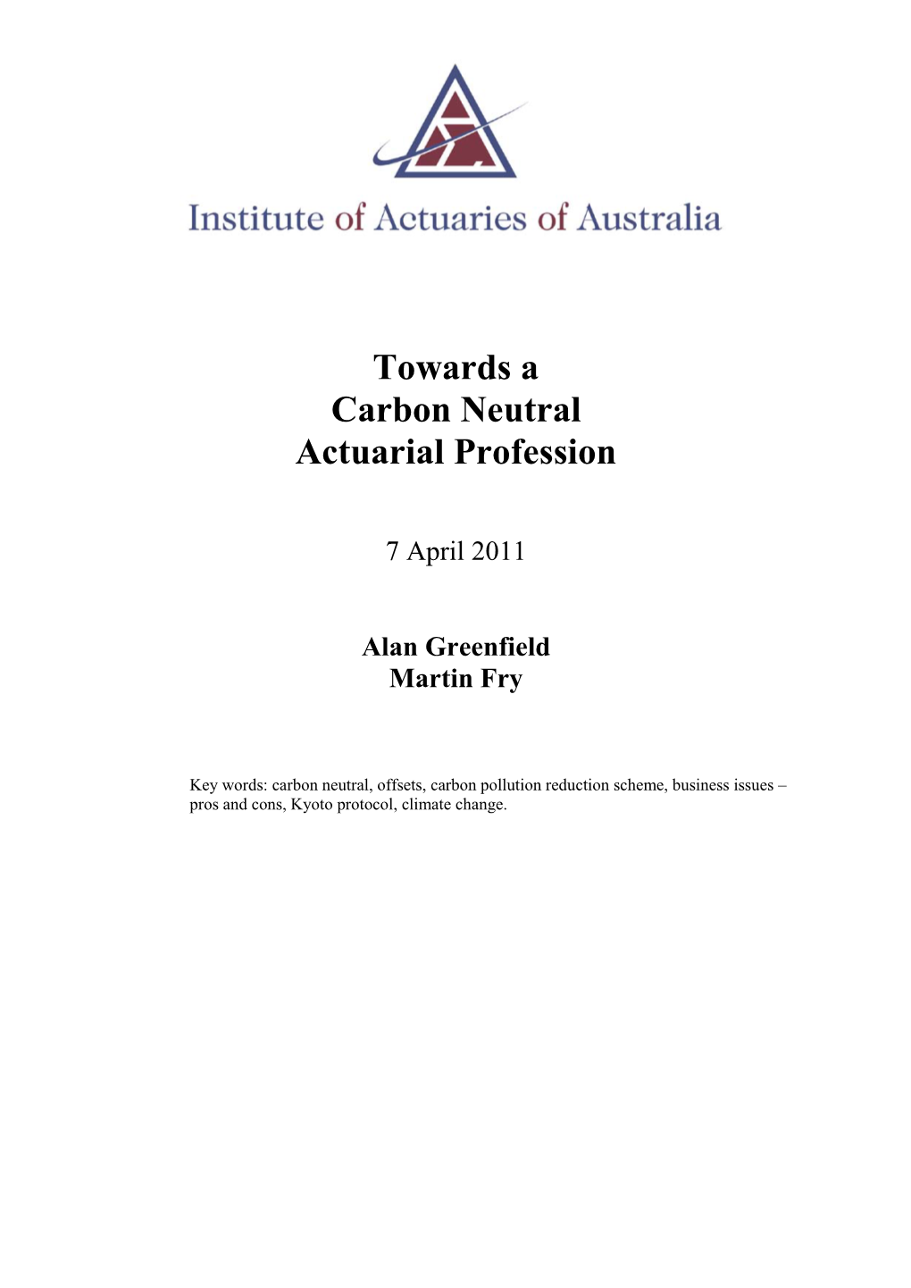 Towards a Carbon Neutral Actuarial Profession