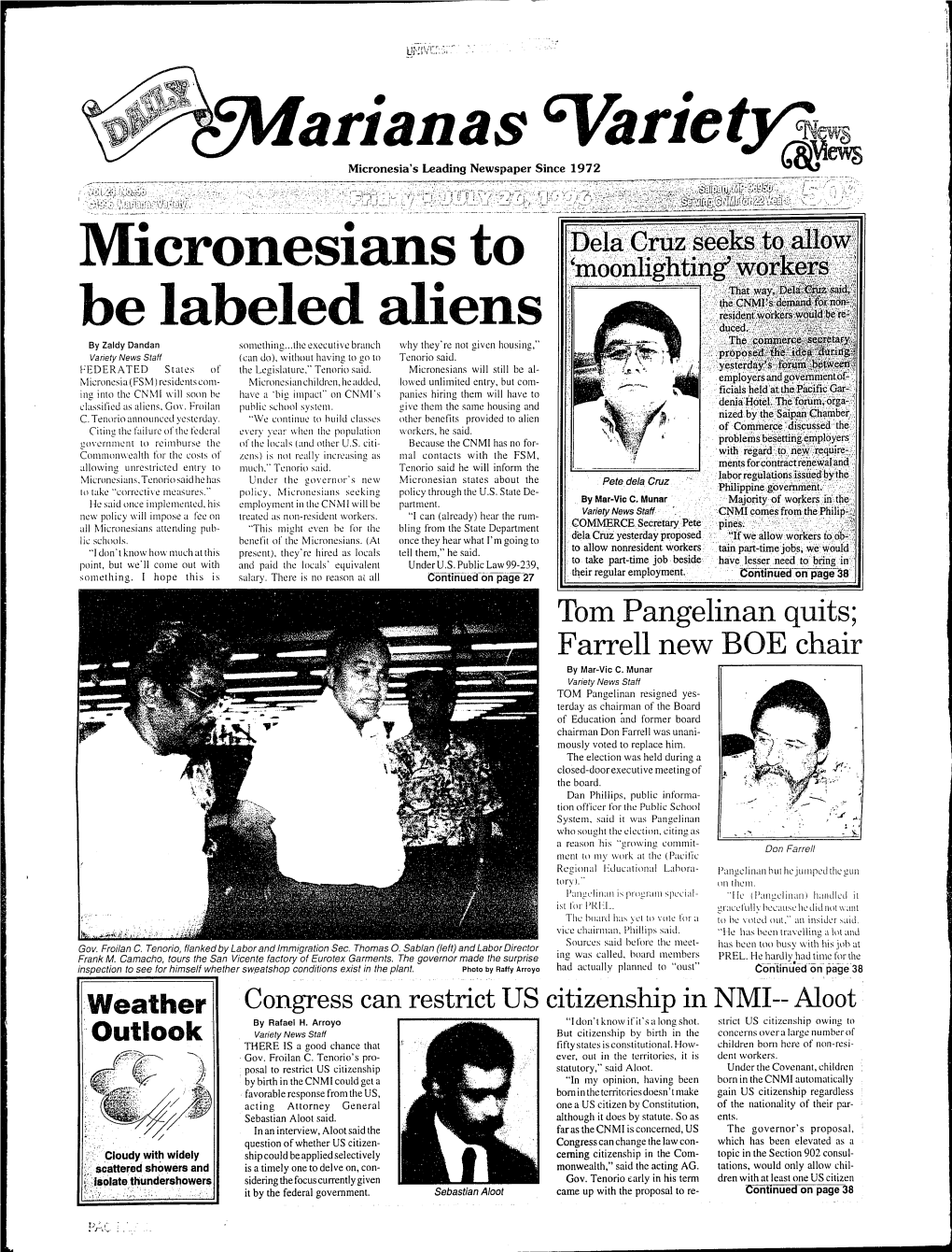 Arianas %Riet~~~ Micronesia's Leading Newspaper Since 1972 ~ Evvs Micronesians to Be Labeled Aliens by Zaldy Dandan Something