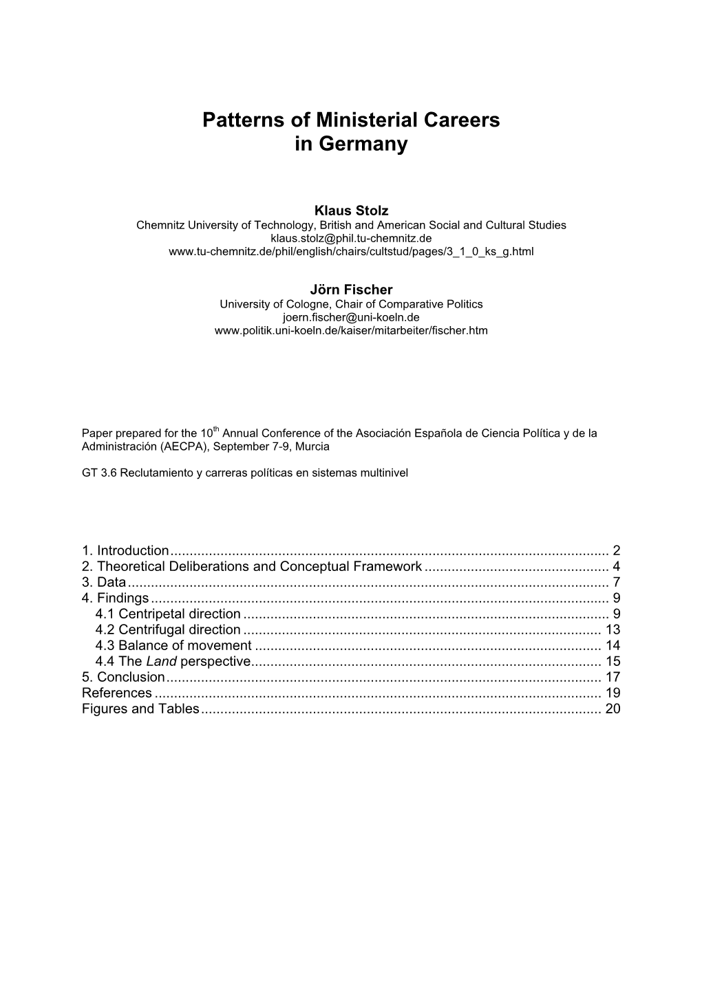 Patterns of Ministerial Careers in Germany