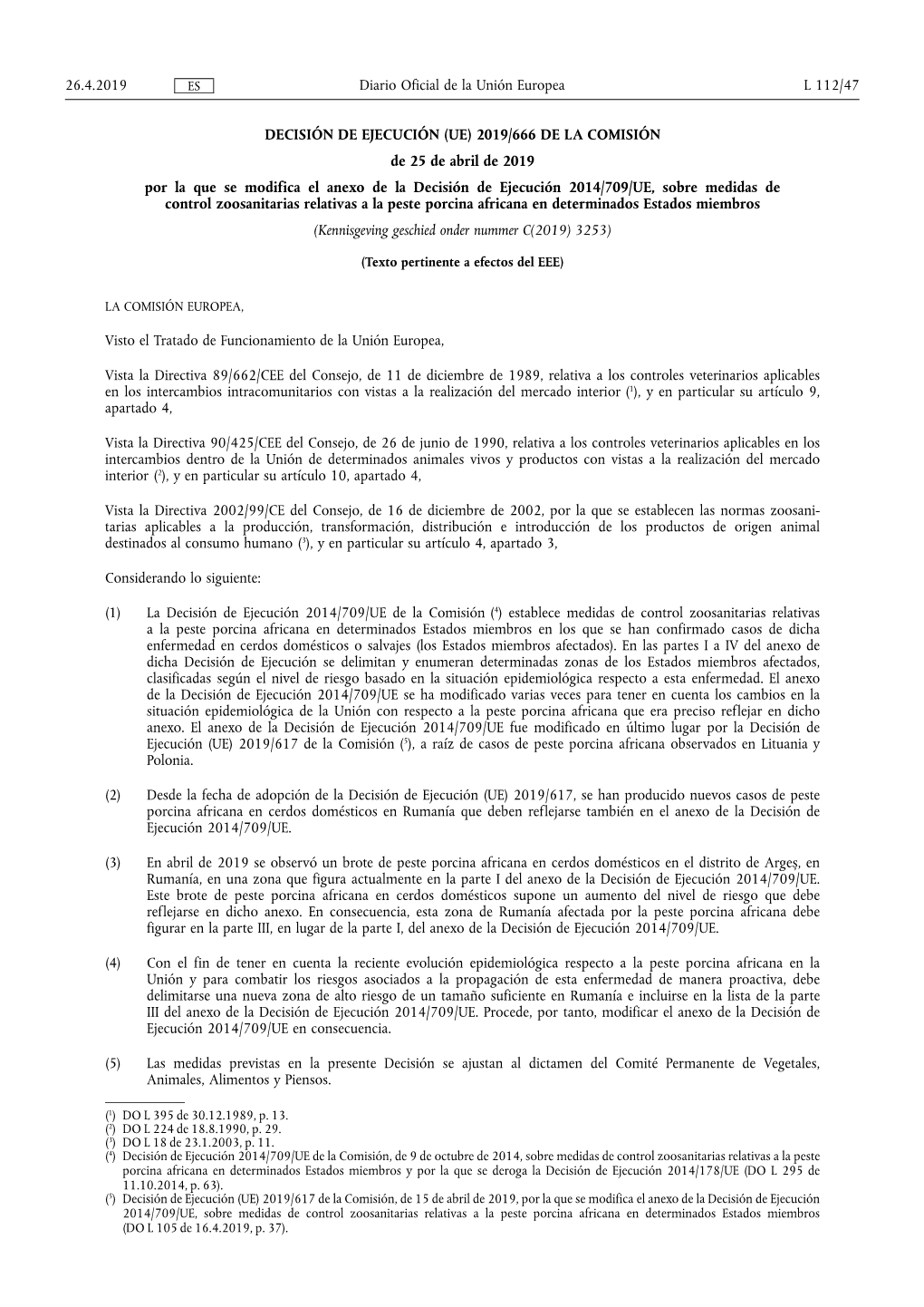 (UE) 2019/666 DE LA COMISIÓN De 25 De Abril De 2019