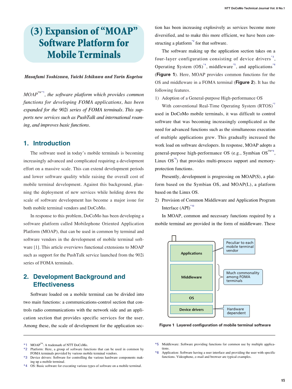 (3) Expansion of “MOAP” Software Platform for Mobile Terminals