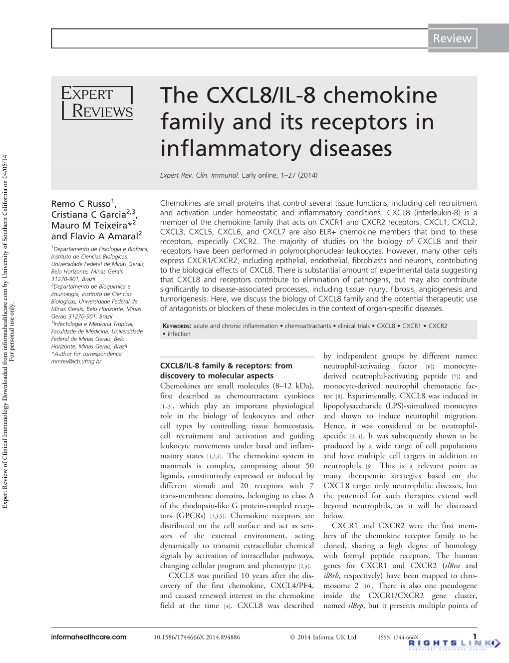 The CXCL8/IL-8 Chemokine Family and Its Receptors in Inflammatory Diseases