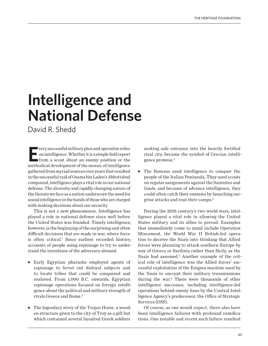 Intelligence and National Defense David R