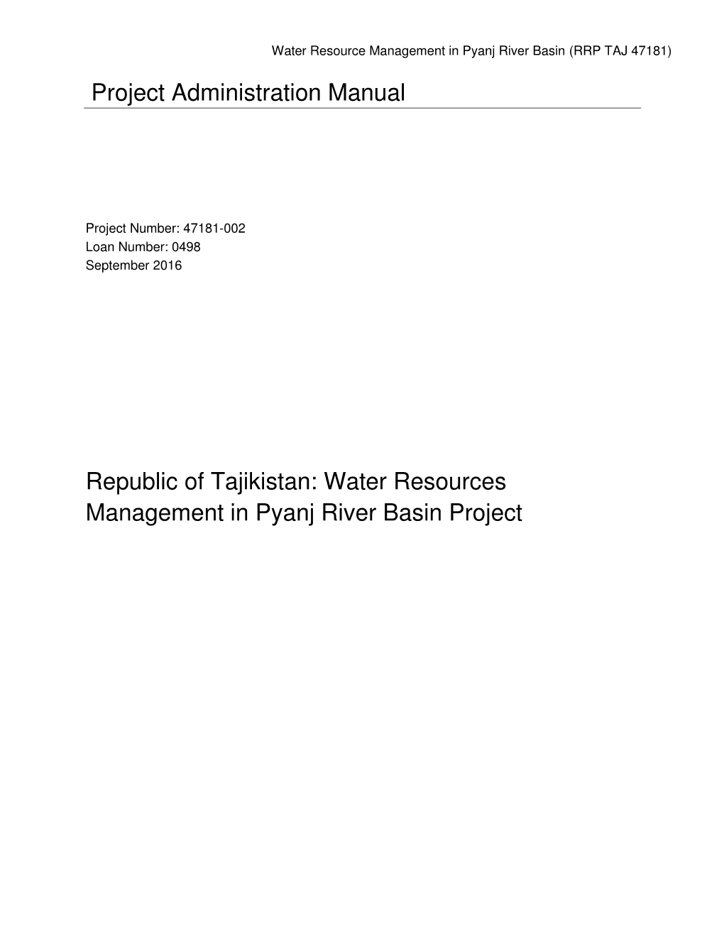 Water Resources Management in Pyanj River Basin Project